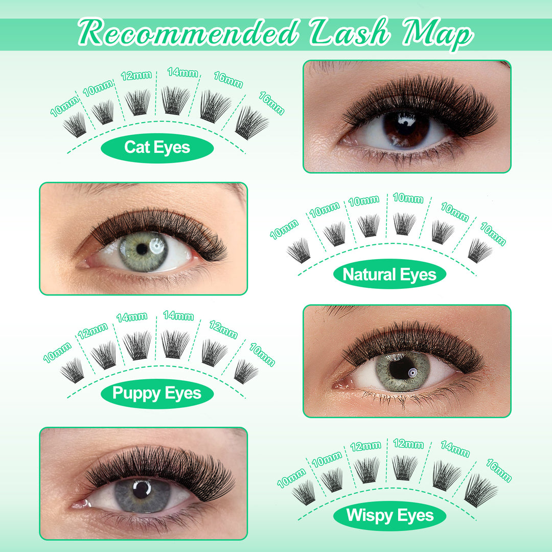 🎀LASHSUN Wispy Lash Clusters Kit W02-W06 with Bond & Seal & Tweezers