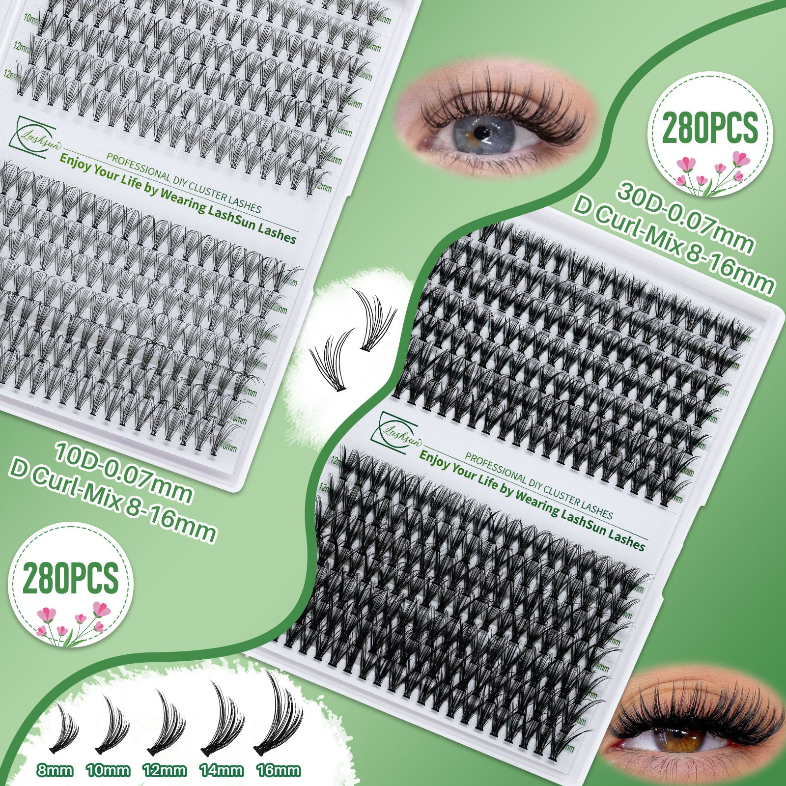 💫LASHSUN 280PCS Eyelash Extension Kit with Glue, Remover, Tweezers & Brushes