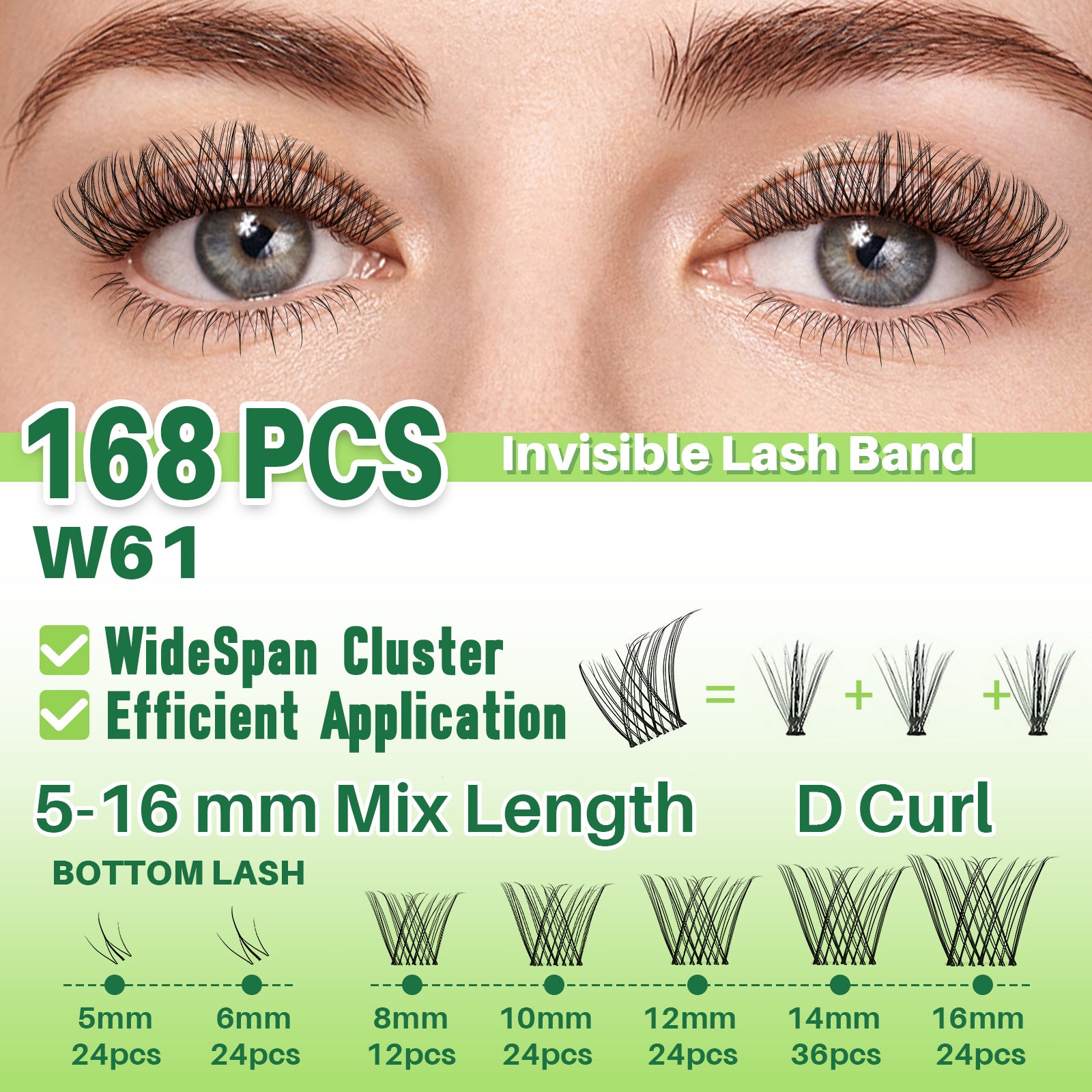💫LASHSUN 168PCS D Curl W61 Lash Clusters Kit with Bond & Seal