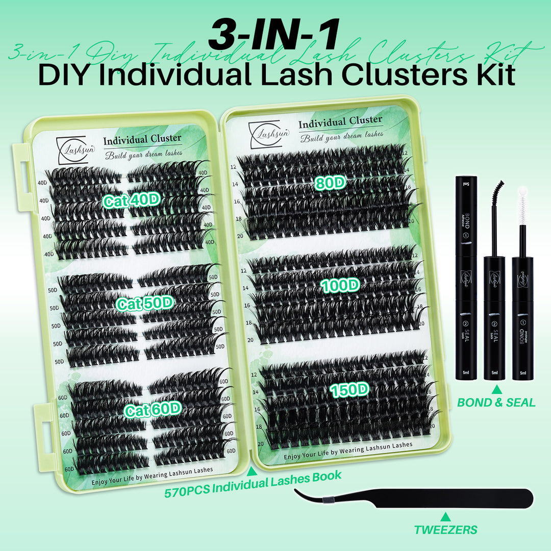 💫LASHSUN 570PCS D Curl Individual Lashes Book Kit with Bond & Sea