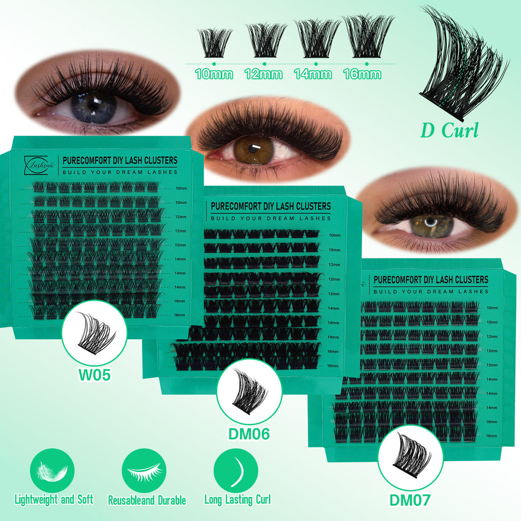 💫LASHSUN 1170PCS D Curl High Capacity Lash Clusters Kit with Tools & Accessories