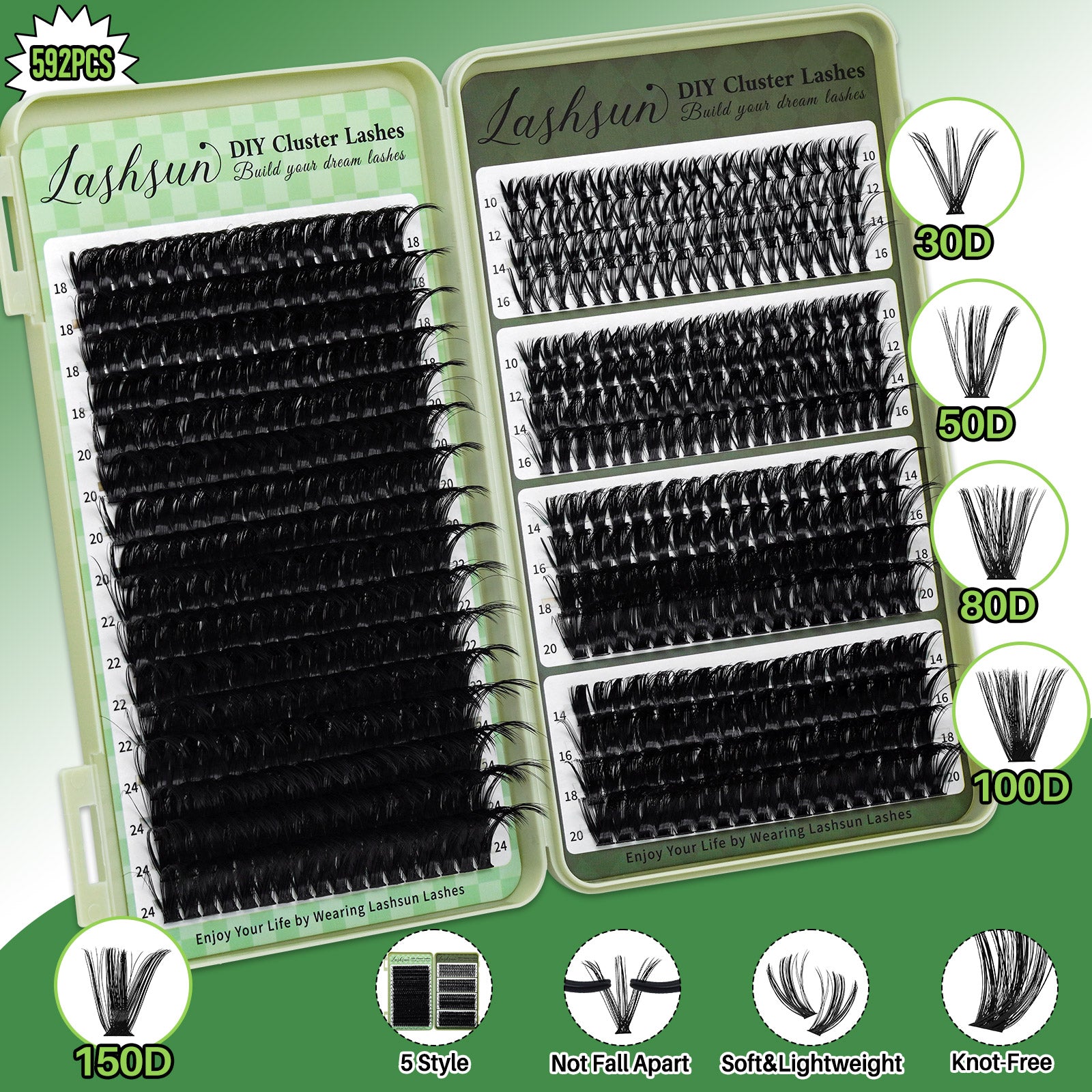 💫LASHSUN Mixed Cluster Lashes Kit – 30D to 150D Individual Lashes with Glue, Remover & Tools