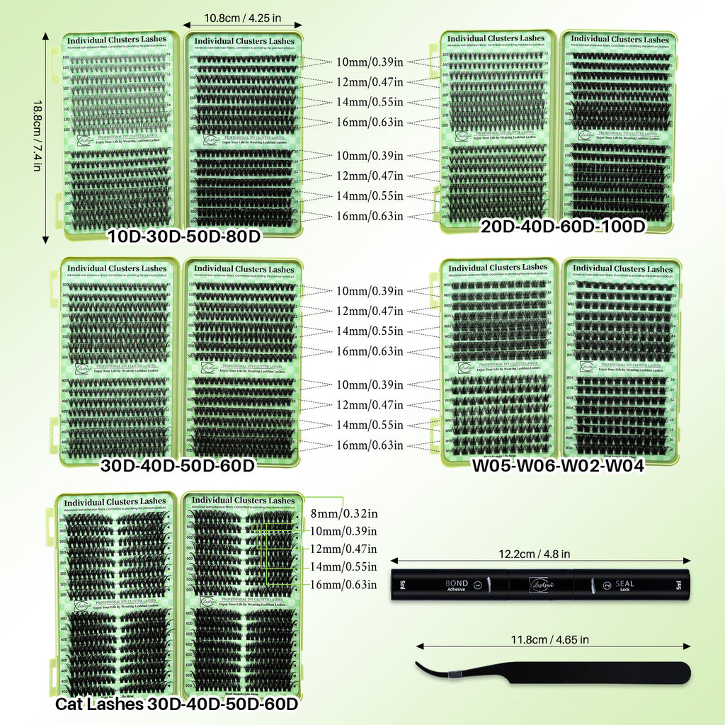 💫LASHSUN Individual False Eyelashes Kit with Mixed Lengths, Lash Glue & Tweezers