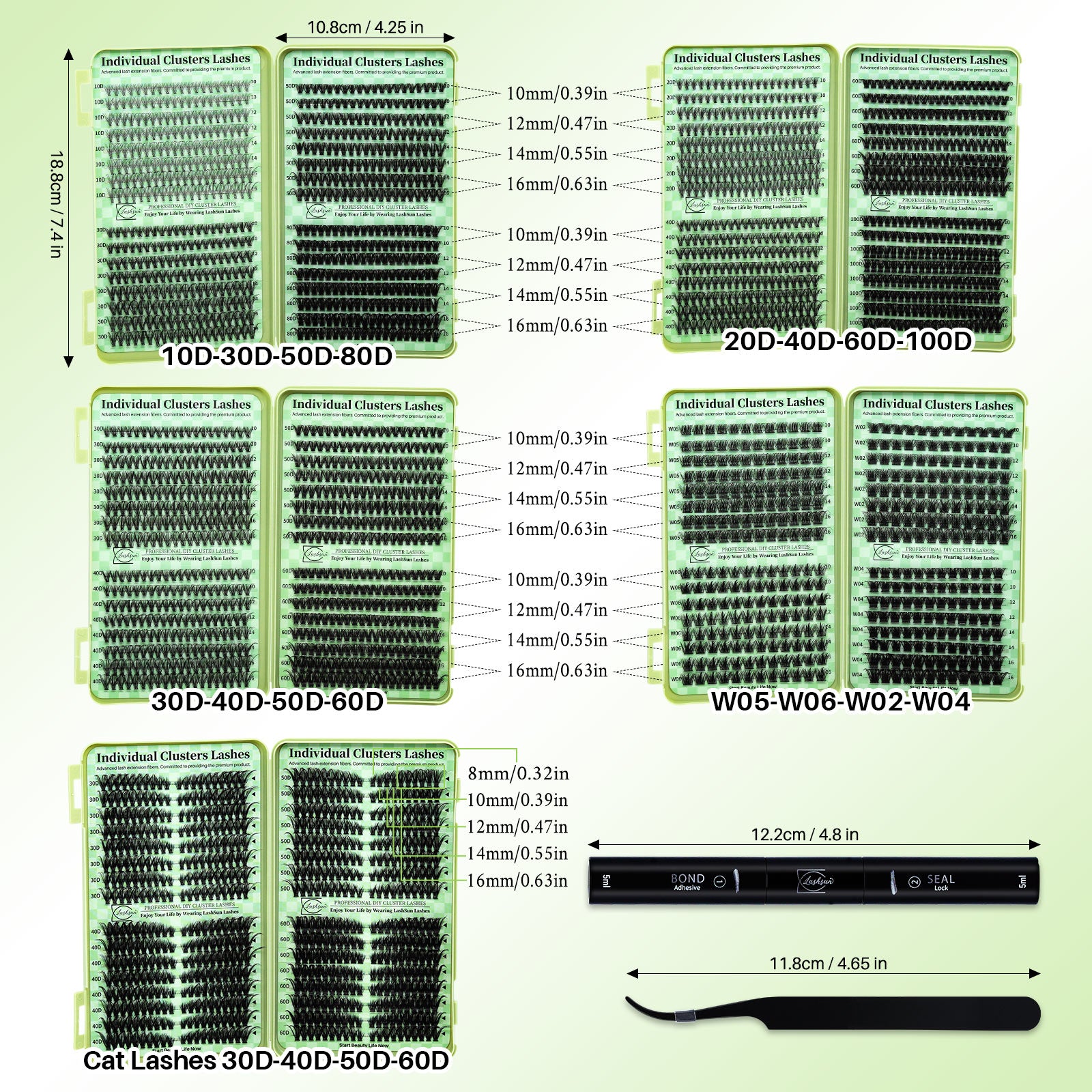 💫LASHSUN Individual False Eyelashes Kit with Mixed Lengths, Lash Glue & Tweezers