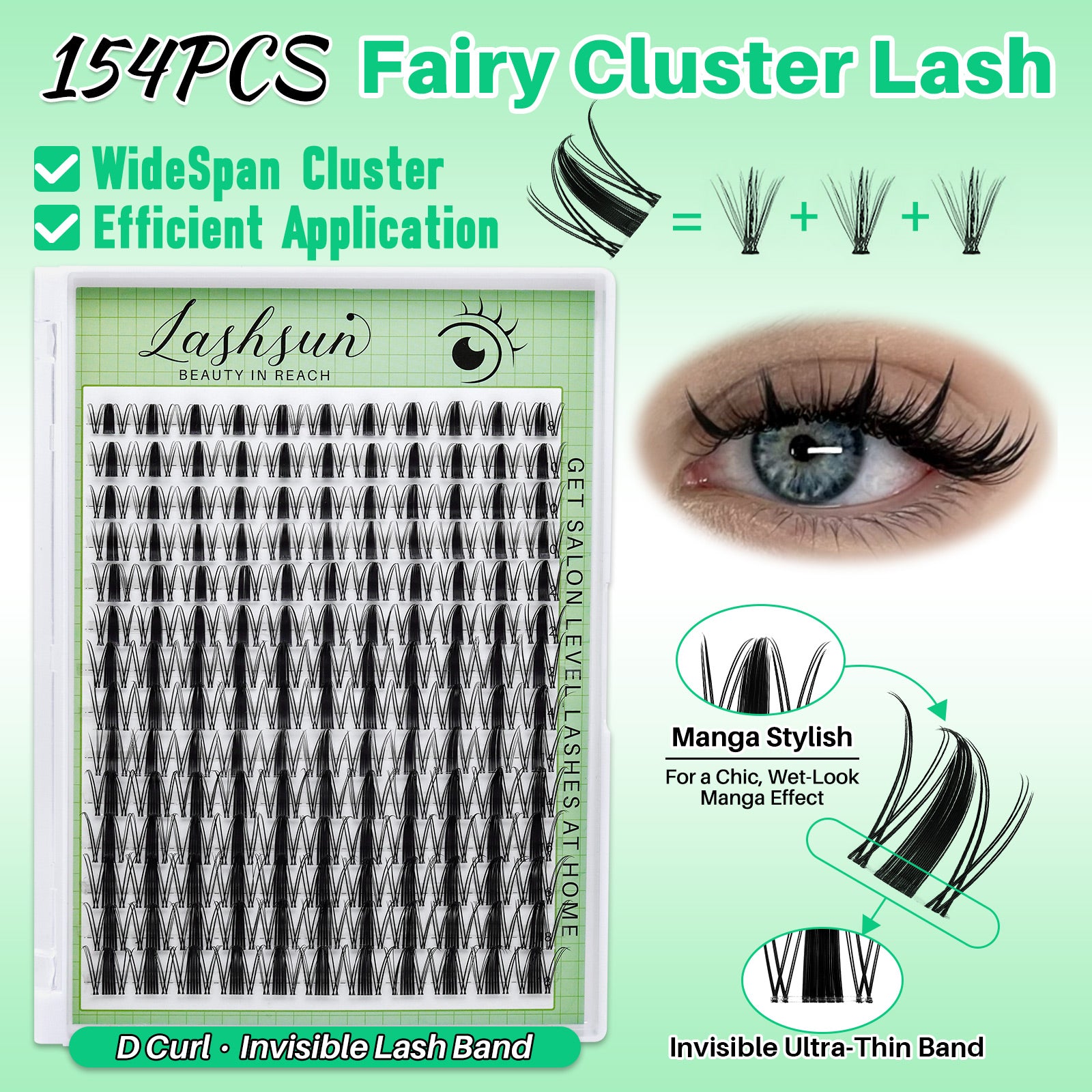 💫LASHSUN Cluster Lashes Washbag Kit – D Curl Lash Clusters with Bond & Seal & Travel Bag