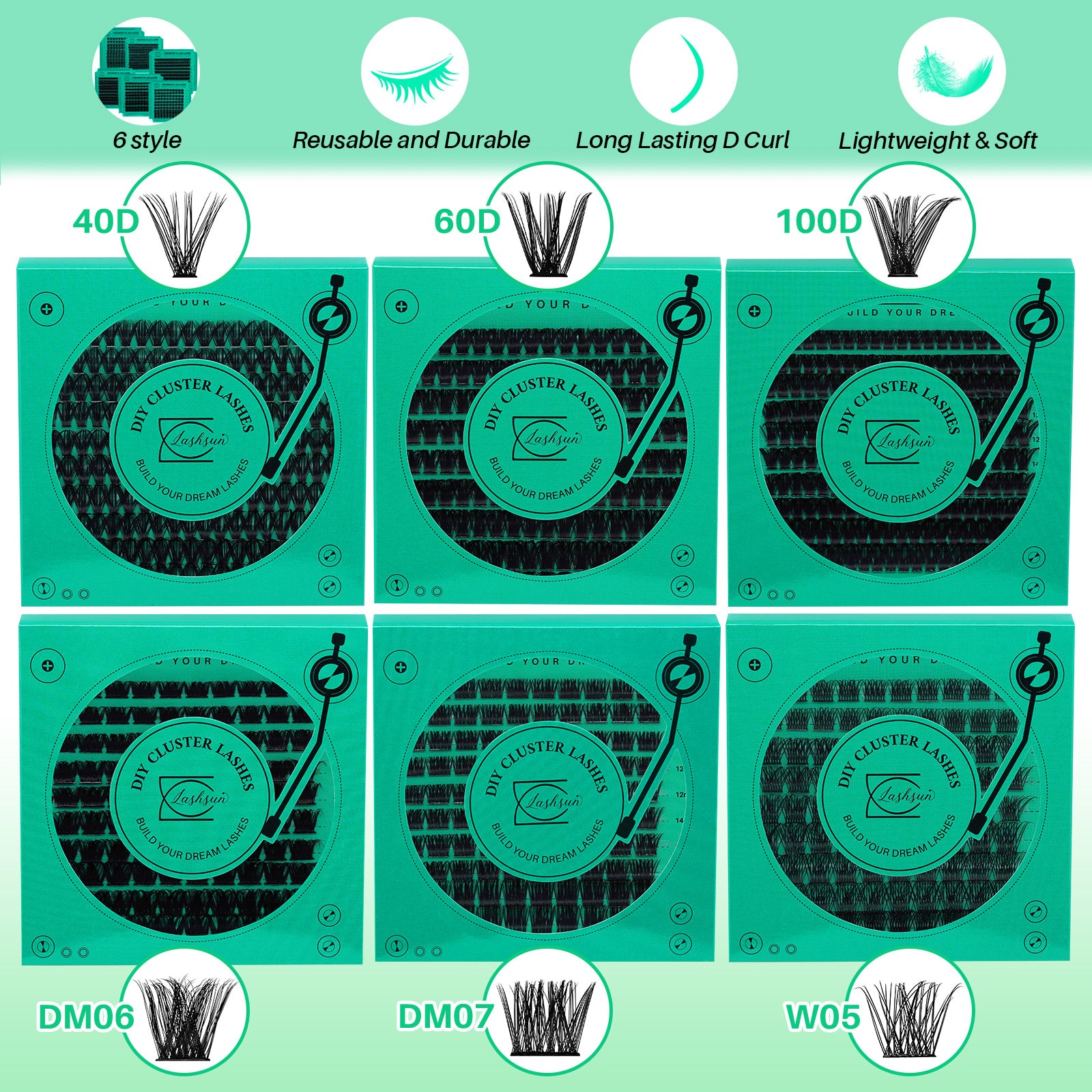 💫LASHSUN Lash Kit with Individual Lash Clusters, Bond & Seal, Tweezers and Travel Bag