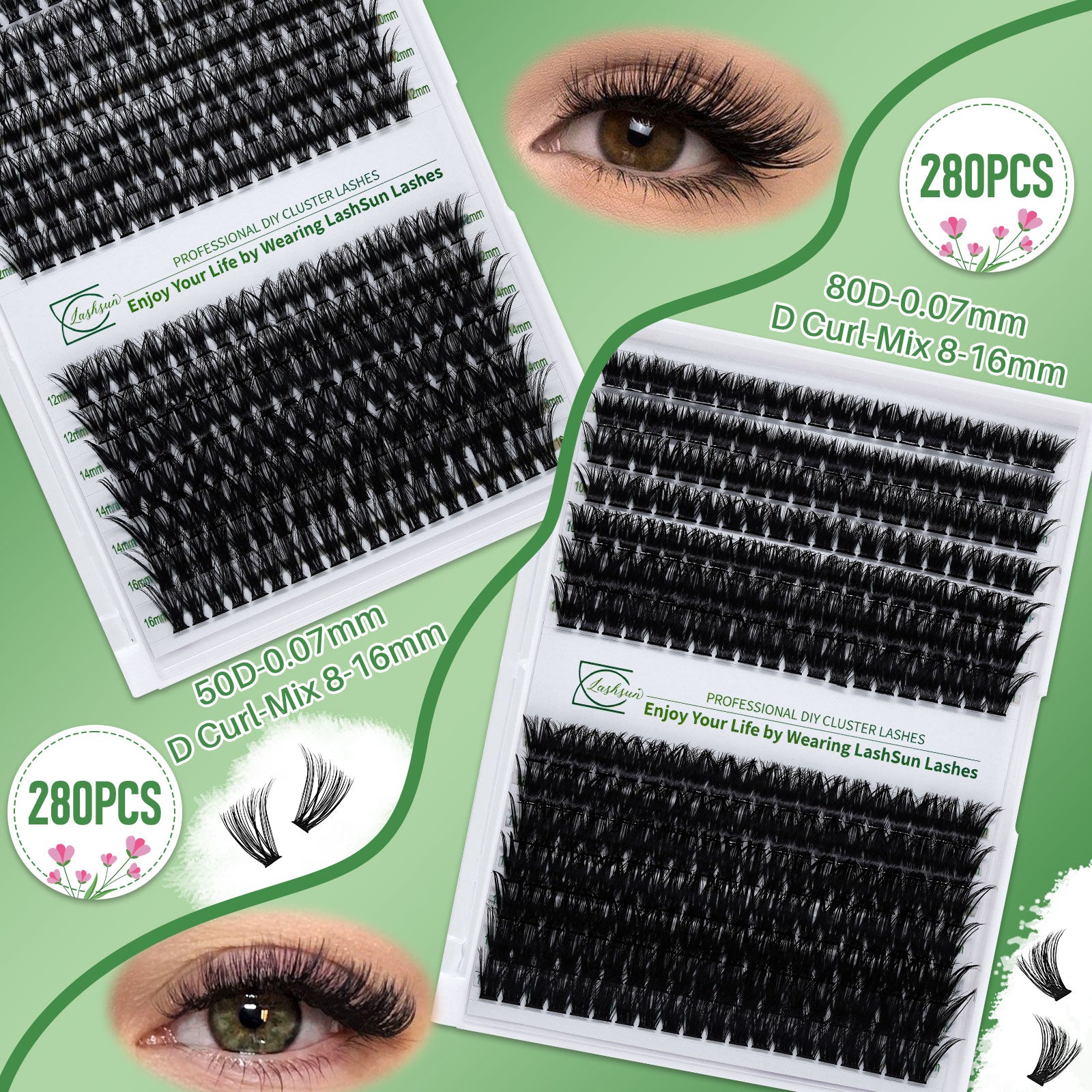 💫LASHSUN 280PCS Eyelash Extension Kit with Glue, Remover, Tweezers & Brushes