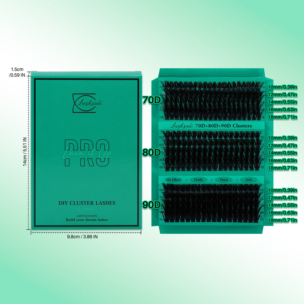 💫LASHSUN 270PCS D Curl Cluster Lashes Kit – 70D 80D 90D Volume Individual Lashes
