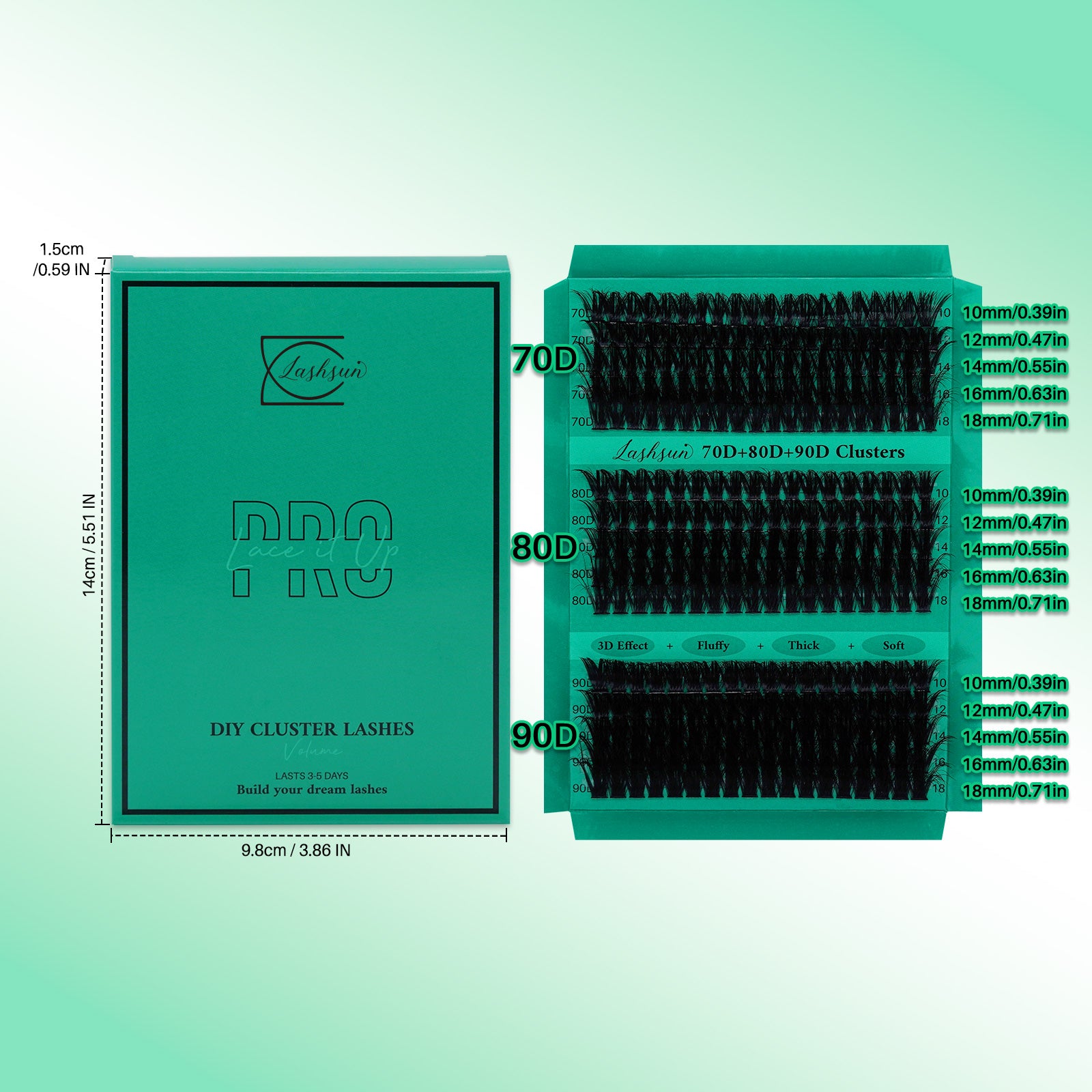 💫LASHSUN 270PCS D Curl Cluster Lashes Kit – 70D 80D 90D Volume Individual Lashes