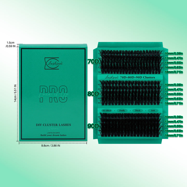 💫LASHSUN 270PCS D Curl Cluster Lashes Kit – 70D 80D 90D Volume Individual Lashes