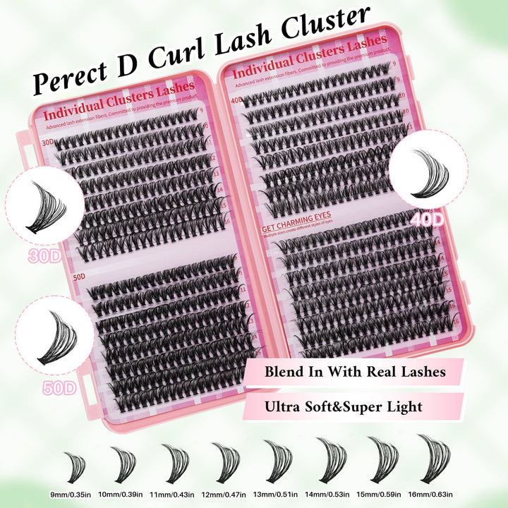 💖 LASHSUN 640PCS Individual False Cluster Book 30D+40D+50D DIY Eyelash Extensions D Curl Long