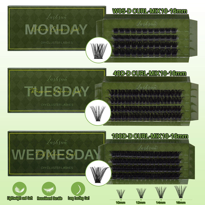 💫LASHSUN 324PCS D Curl Lash Clusters Kit with Bond & Seal