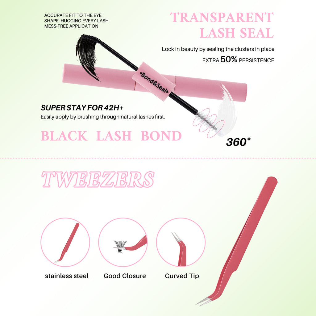 💖LASHSUN 640PCS Colored Lash Clusters DIY Extension Kit – D Curl Reusable Lash Clusters with Bond & Sea