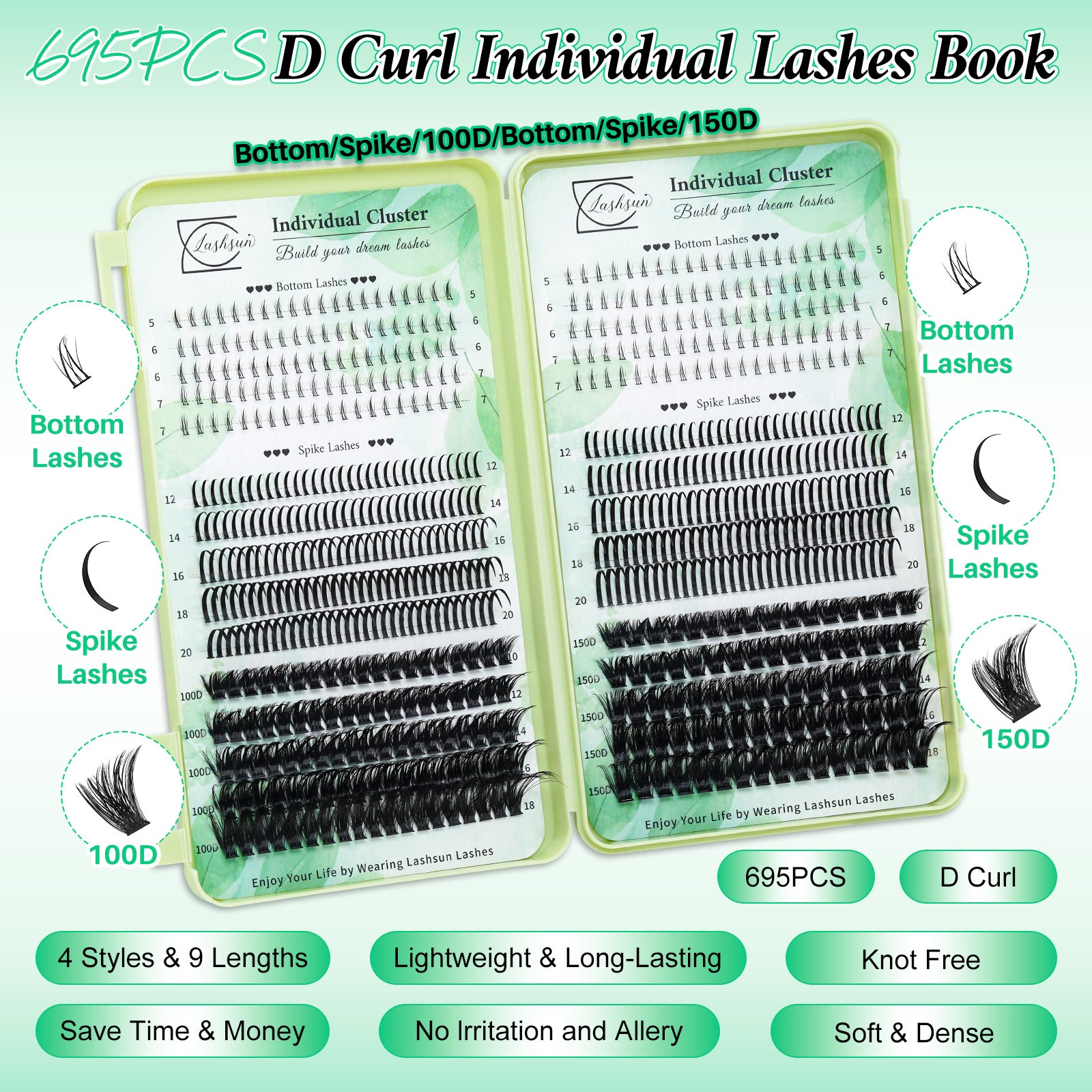 💫LASHSUN 695PCS D Curl Individual Lashes Book Kit with Bond & Seal