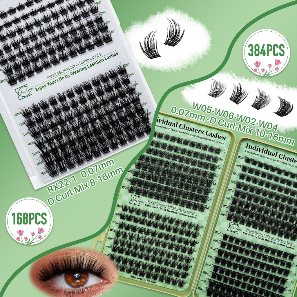 💫LASHSUN 280PCS Eyelash Extension Kit with Glue, Remover, Tweezers & Brushes