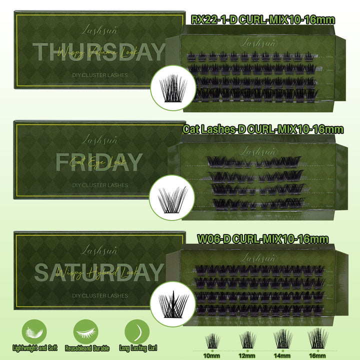 💫LASHSUN 324PCS D Curl Lash Clusters Kit with Bond & Seal