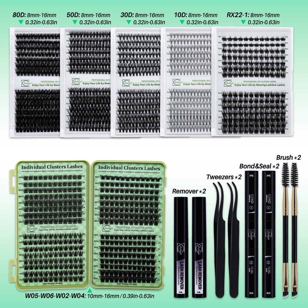🎀LASHSUN 280PCS DIY Eyelash Extension Kit with Glue, Remover & Tools