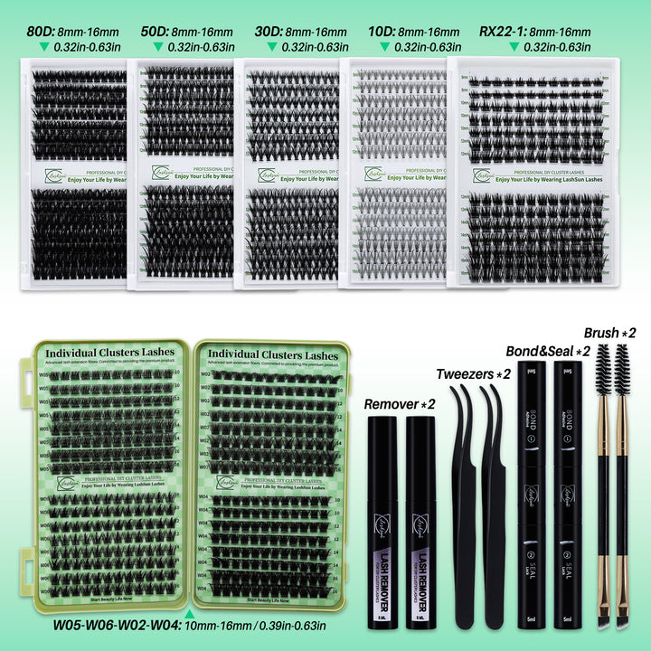 🎀LASHSUN 280PCS DIY Eyelash Extension Kit with Glue, Remover & Tools