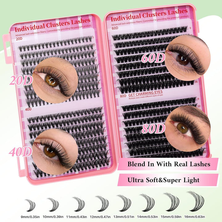 💖LASHSUN 640PCS DIY Lash Extension Kit – 20D + 40D + 60D + 80D Mixed Cluster Lashes