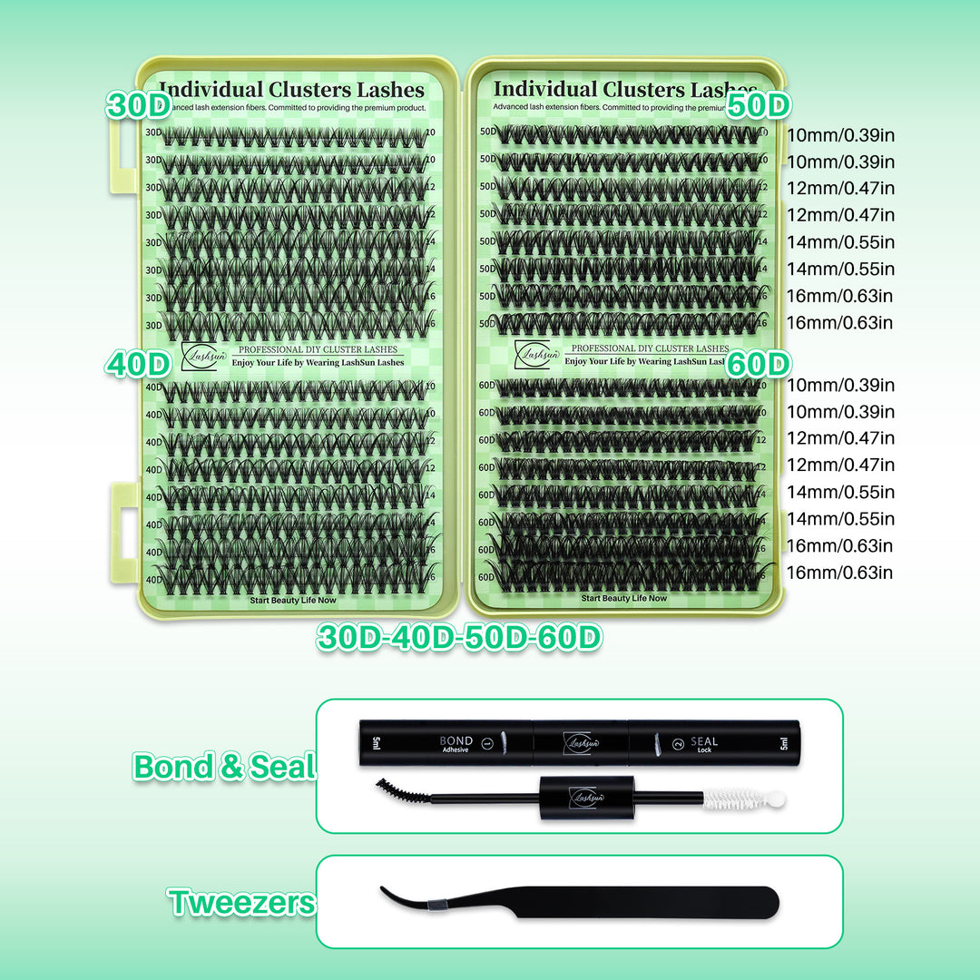 🎀LASHSUN Wispy Lash Clusters Kit 30D-40D-50D-60D with Bond & Seal