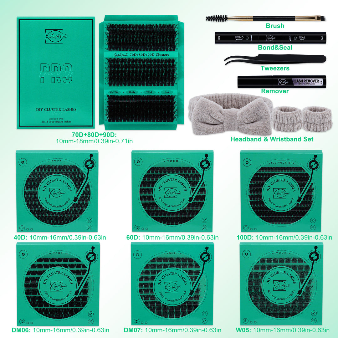 🎀LASHSUN 1170PCS D Curl Lash Clusters Kit – 9 Styles High
