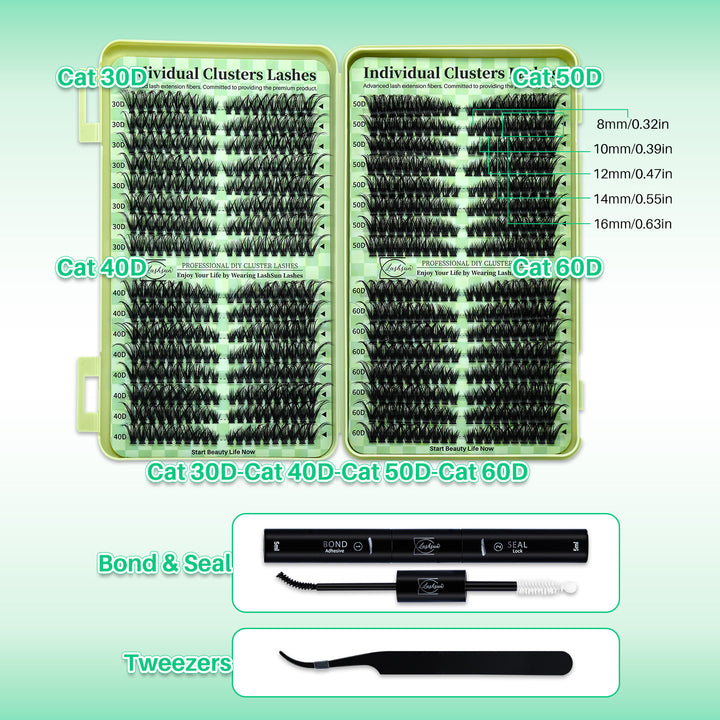 🎀LASHSUN 640PCS Cat Lash Book Kit D Curl with Bond & Seal