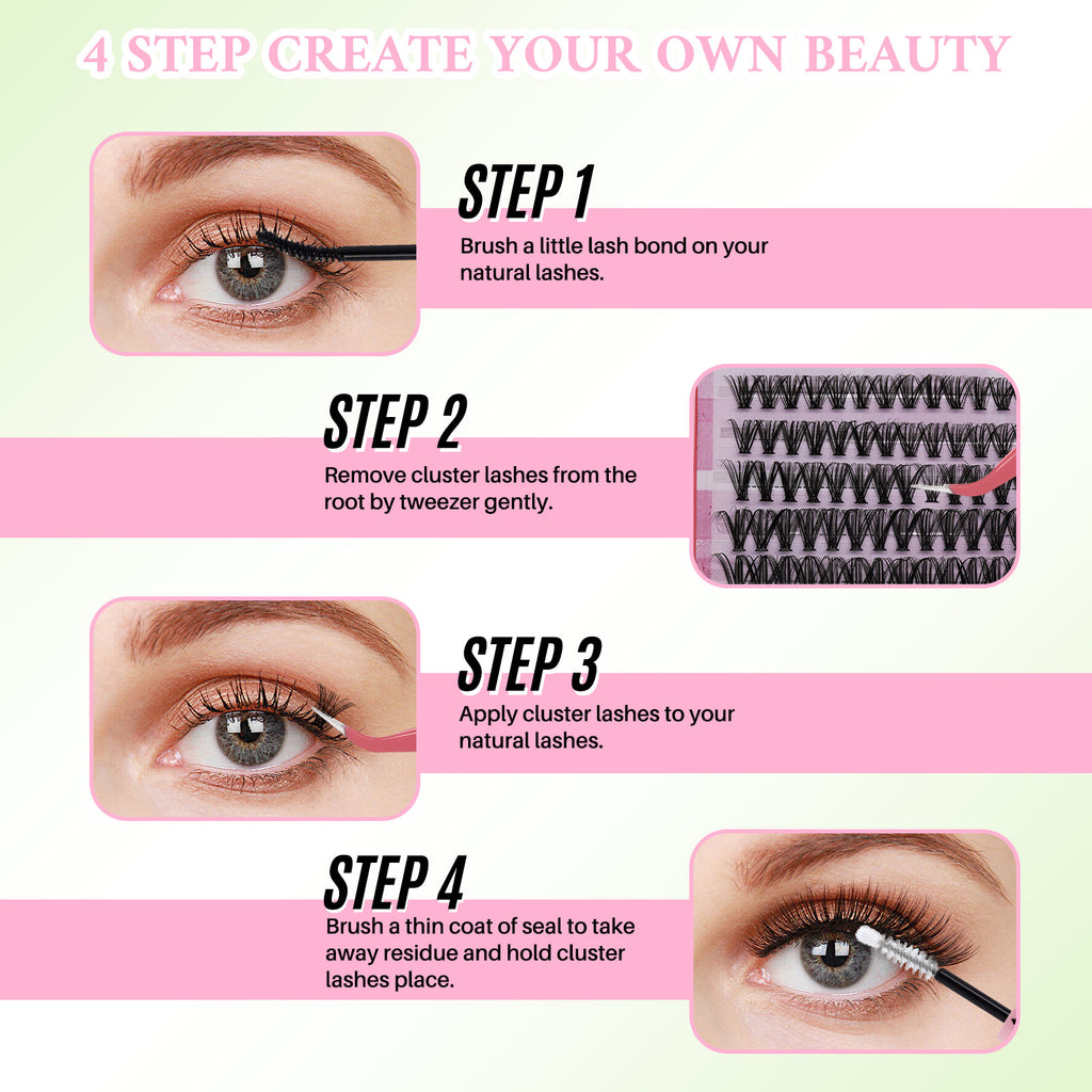 💖LASHSUN 640PCS Colored Lash Clusters DIY Extension Kit – D Curl Reusable Lash Clusters with Bond & Sea