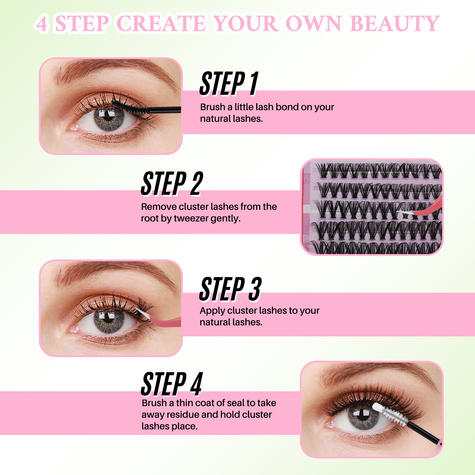 💖LASHSUN 640PCS Colored Lash Clusters DIY Extension Kit – D Curl Reusable Lash Clusters with Bond & Sea