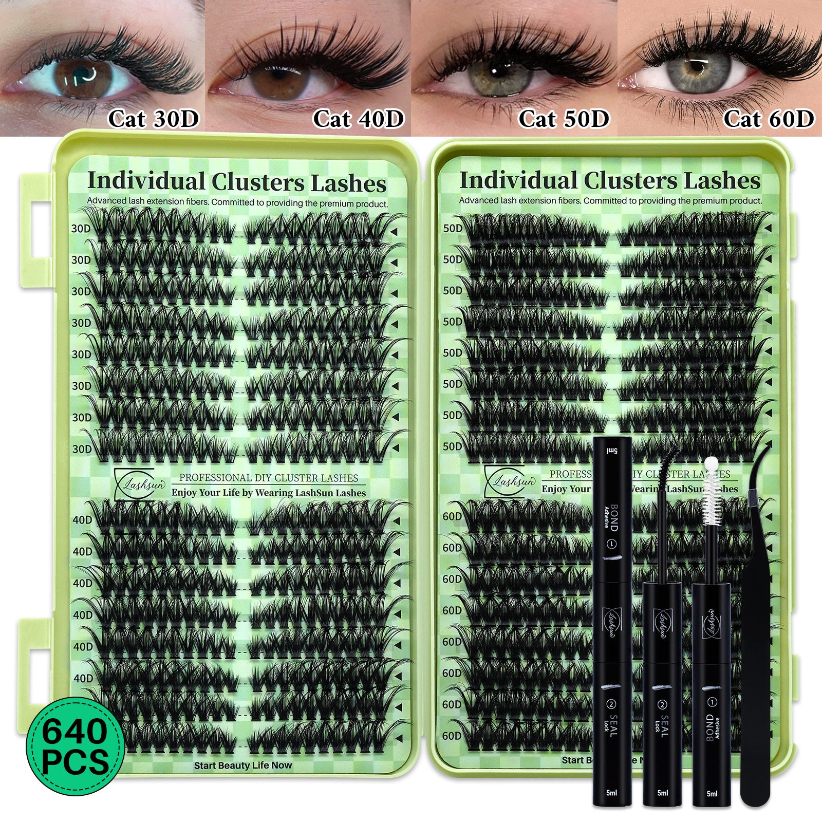 💫LASHSUN Individual False Eyelashes Kit with Mixed Lengths, Lash Glue & Tweezers