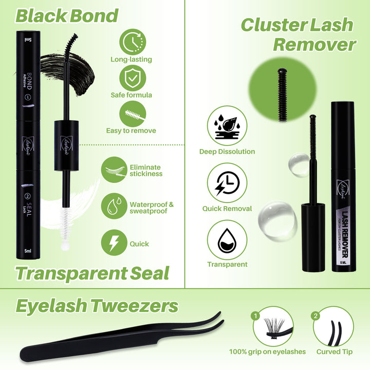 💫LASHSUN 324PCS D Curl Lash Clusters Kit with Bond & Seal