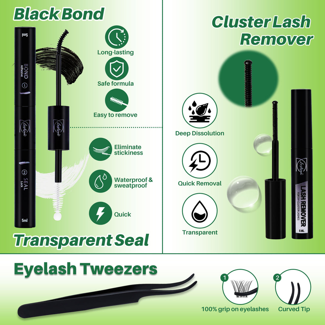 💫LASHSUN 168PCS D Curl W61 Lash Clusters Kit with Bond & Seal
