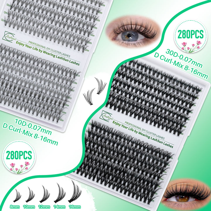 🎀LASHSUN 280PCS DIY Eyelash Extension Kit with Glue, Remover & Tools