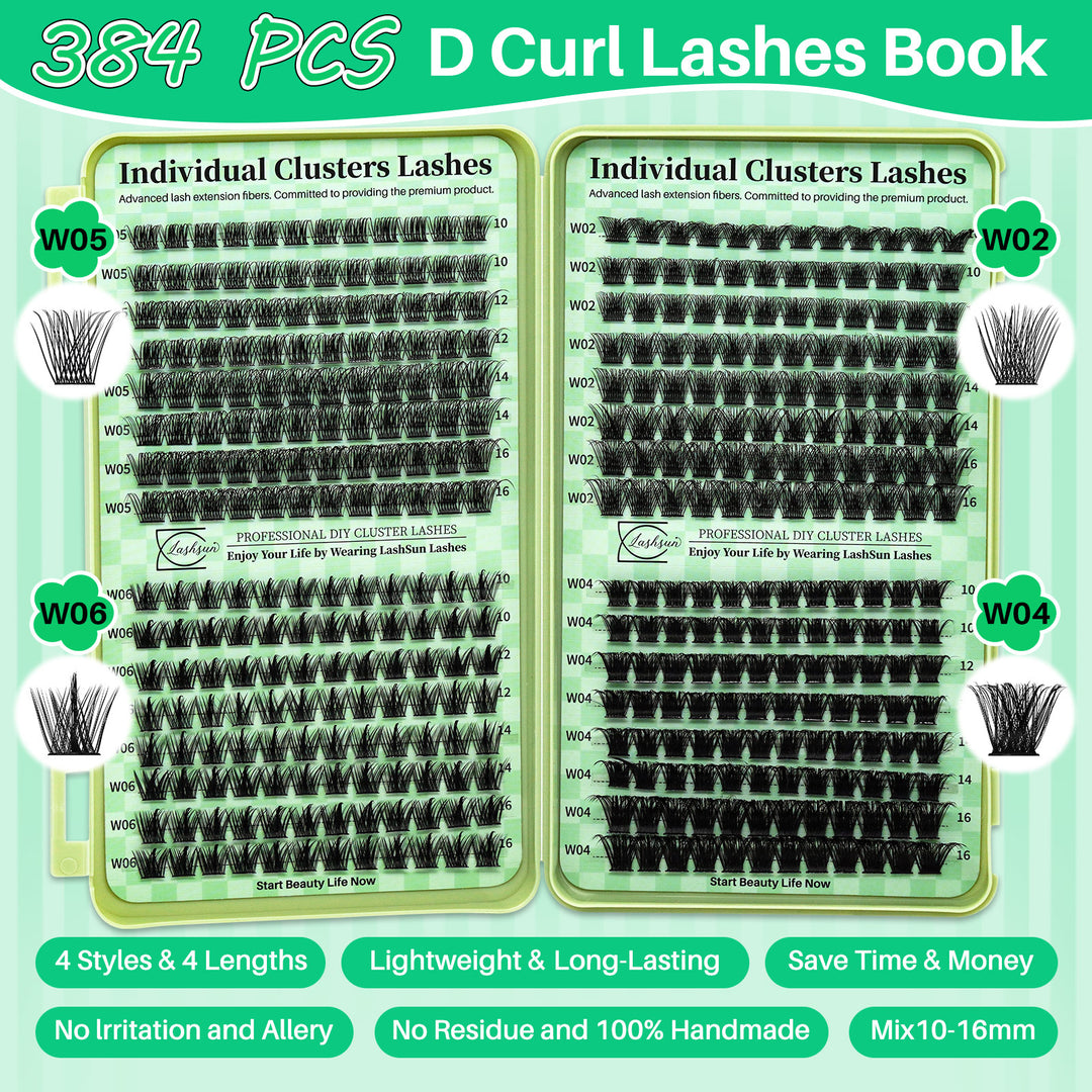🎀LASHSUN Wispy Lash Clusters Kit W02-W06 with Bond & Seal & Tweezers