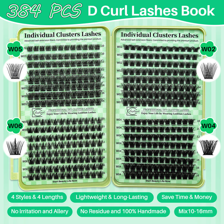 🎀LASHSUN Wispy Lash Clusters Kit W02-W06 with Bond & Seal & Tweezers