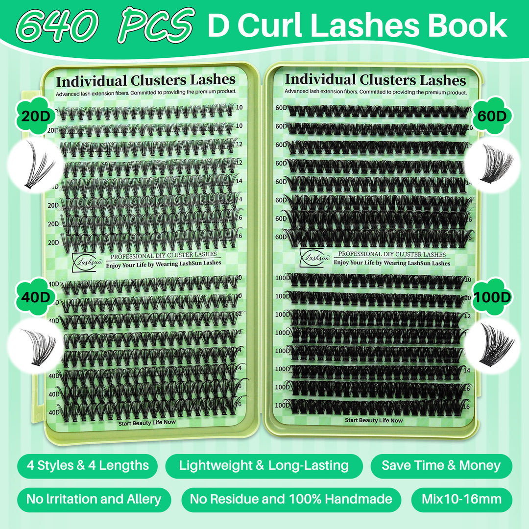 🎀LASHSUN Wispy Lash Clusters Kit 20D-40D-60D-100D with Bond & Seal
