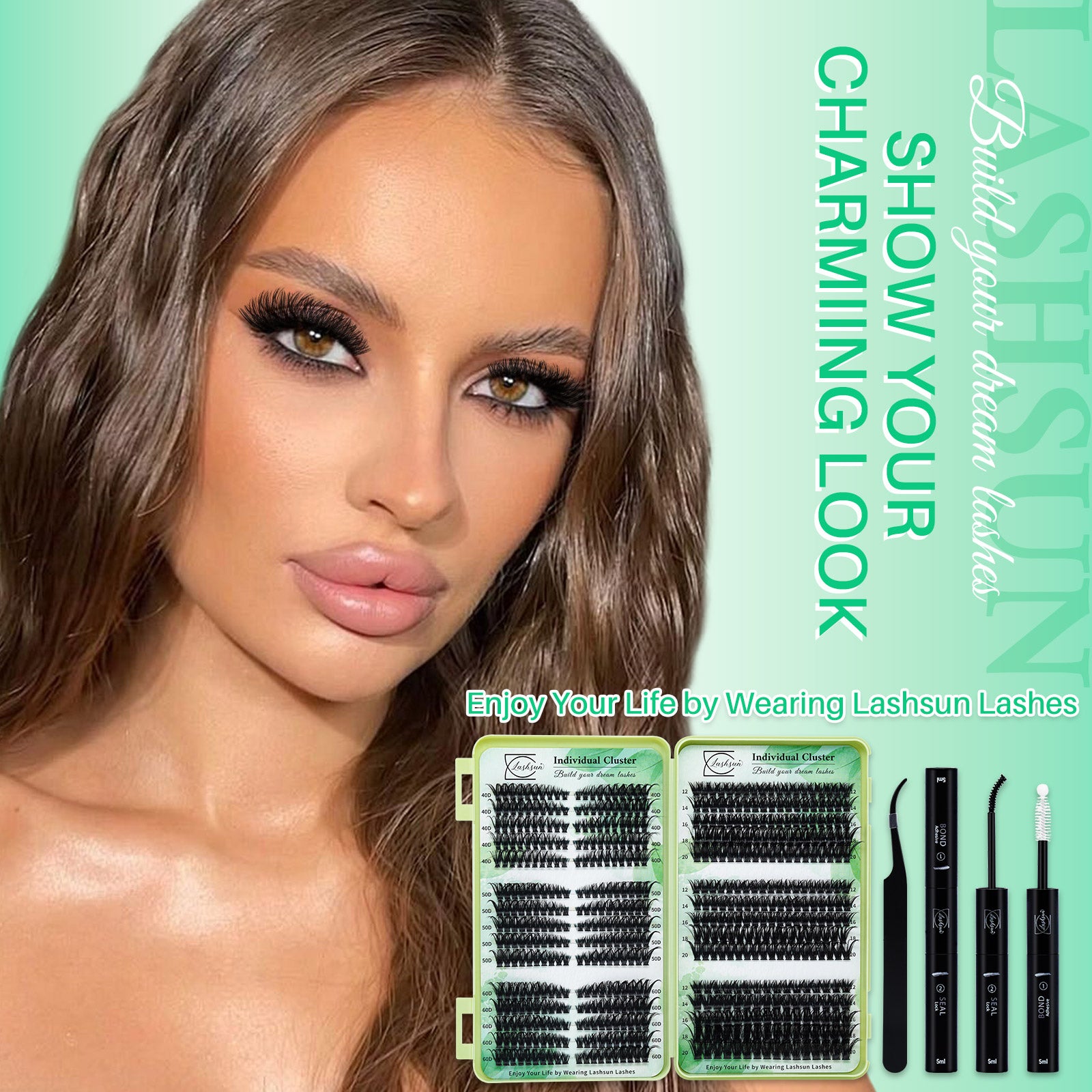 💫LASHSUN 570PCS D Curl Individual Lashes Book Kit with Bond & Sea