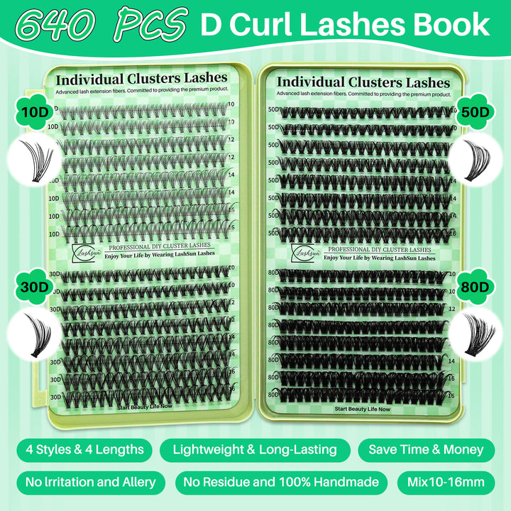 🎀LASHSUN Wispy Lash Clusters Kit 10D-30D-50D-80D with Bond & Seal