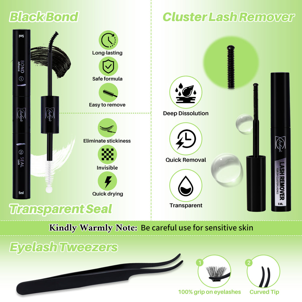 💫LASHSUN 540PCS D Curl Lash Extensions Kit – 3D Volume Individual Lash Clusters with Optional Tools