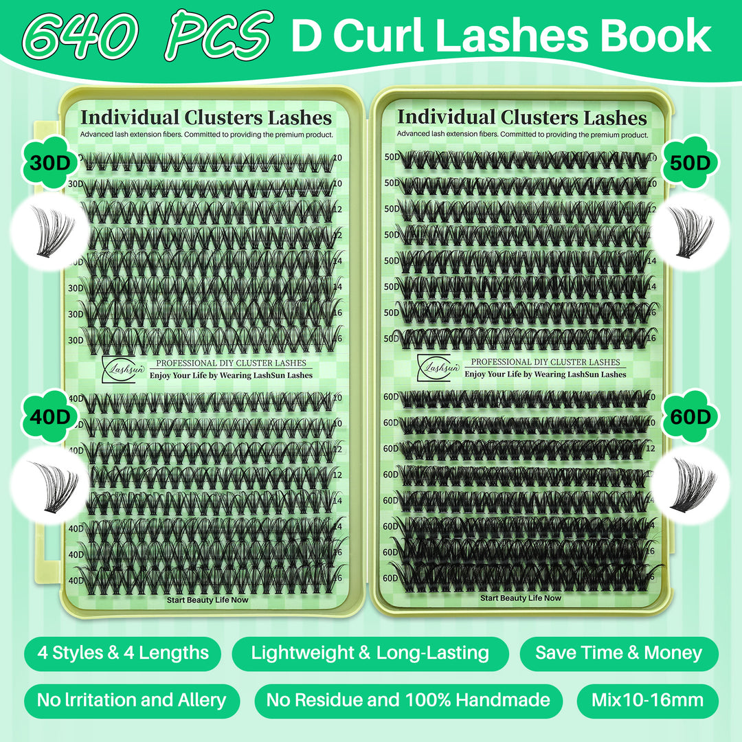 🎀LASHSUN Wispy Lash Clusters Kit 30D-40D-50D-60D with Bond & Seal