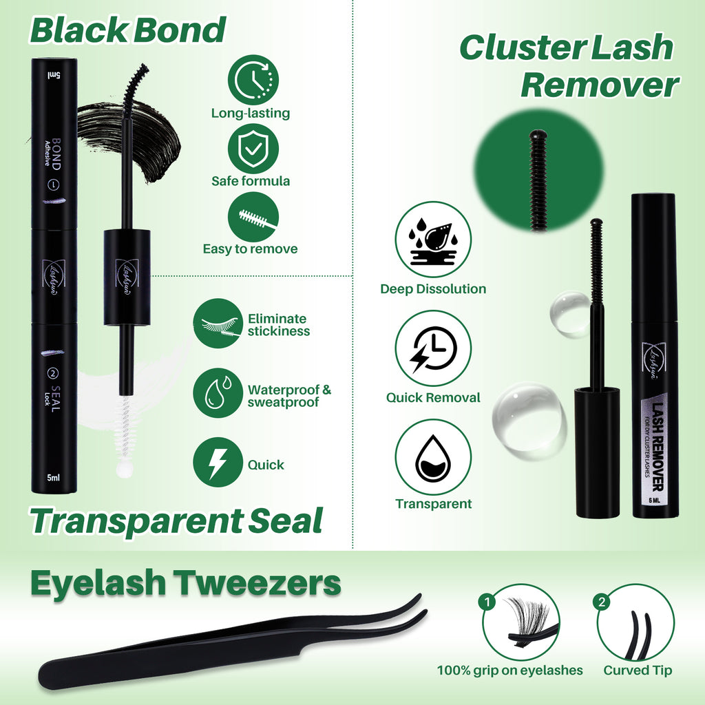 💫LASHSUN 280PCS D Curl Cluster Lashes Kit – 60D 80D 100D Volume with Bond & Seal