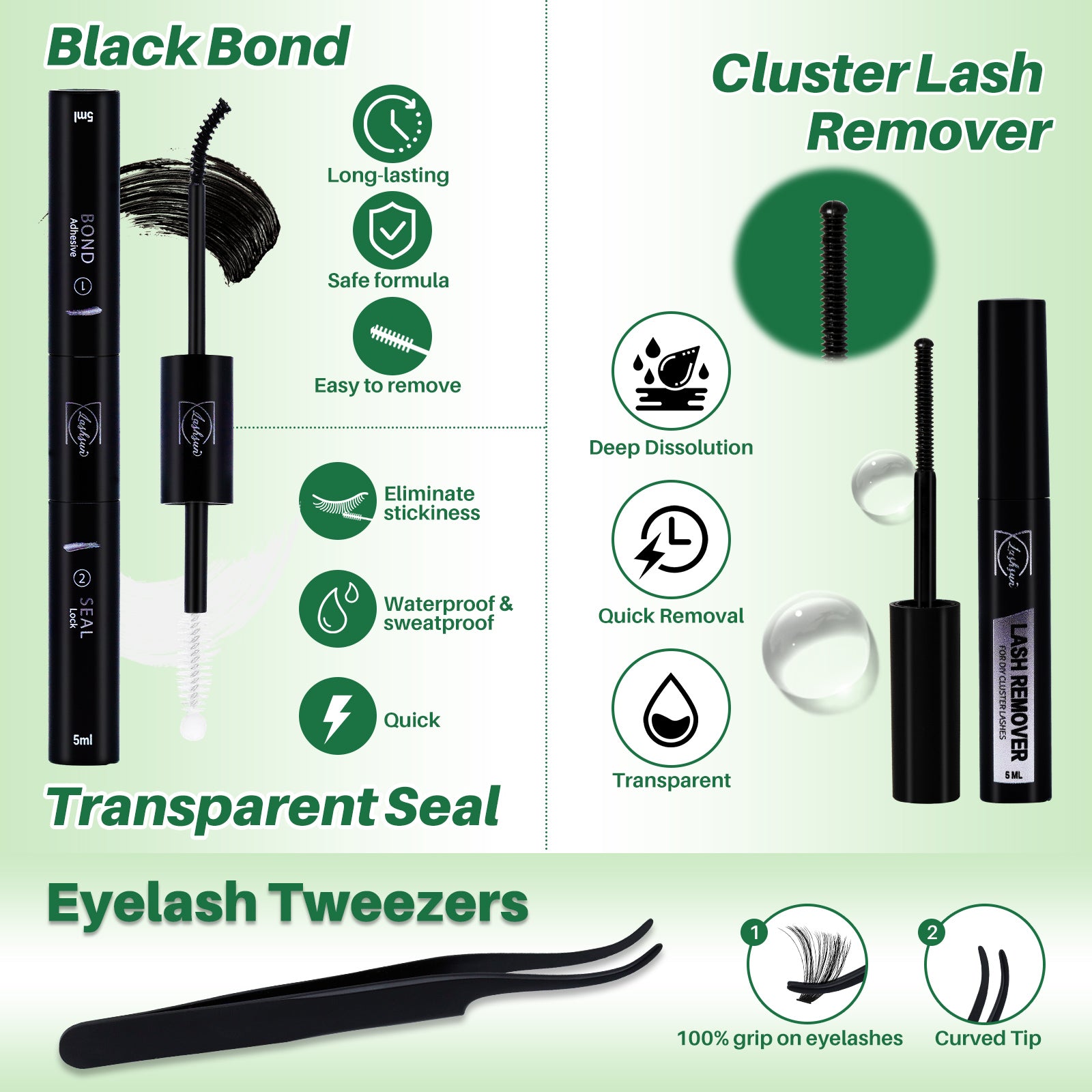 💫LASHSUN 280PCS D Curl Cluster Lashes Kit – 60D 80D 100D Volume with Bond & Seal