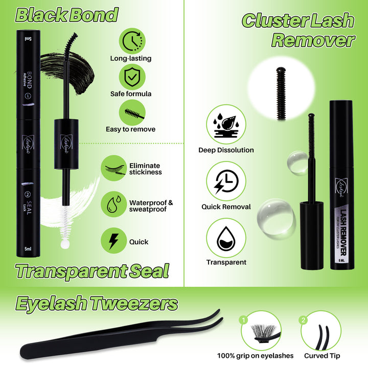 💫LASHSUN 460PCS D Curl Cluster Lashes Kit with Bond & Seal, Remover & Tweezers