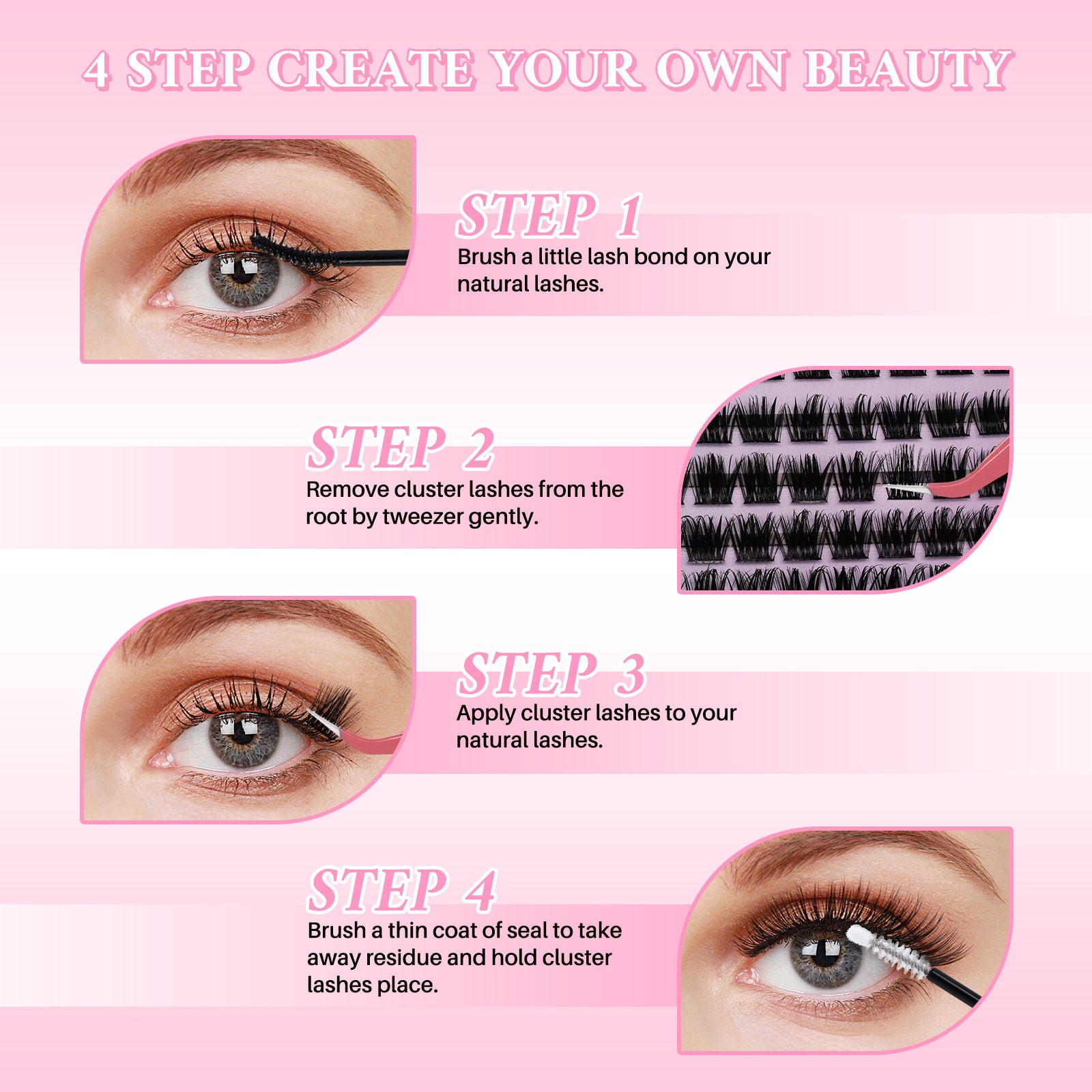 💖LASHSUN 384PCS D Curl Cluster Lashes Book Kit with Bond & Sea