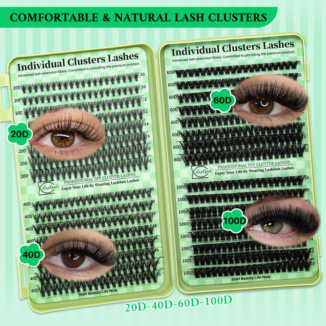 🎀LASHSUN Wispy Lash Clusters Kit 20D-40D-60D-100D with Bond & Seal