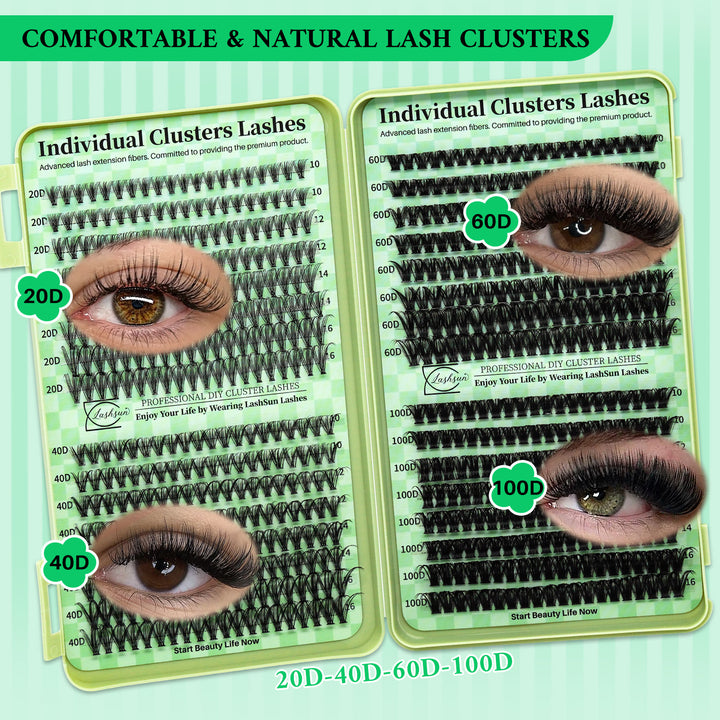 🎀LASHSUN Wispy Lash Clusters Kit 20D-40D-60D-100D with Bond & Seal