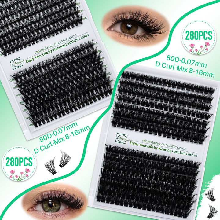 🎀LASHSUN 280PCS DIY Eyelash Extension Kit with Glue, Remover & Tools