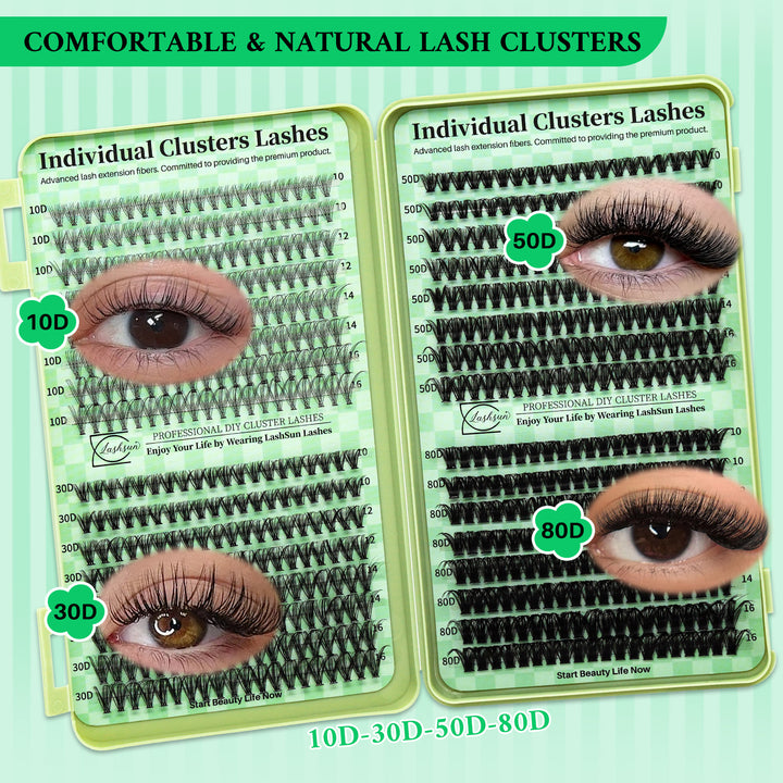 🎀LASHSUN Wispy Lash Clusters Kit 10D-30D-50D-80D with Bond & Seal