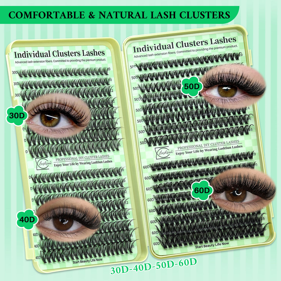 🎀LASHSUN Wispy Lash Clusters Kit 30D-40D-50D-60D with Bond & Seal