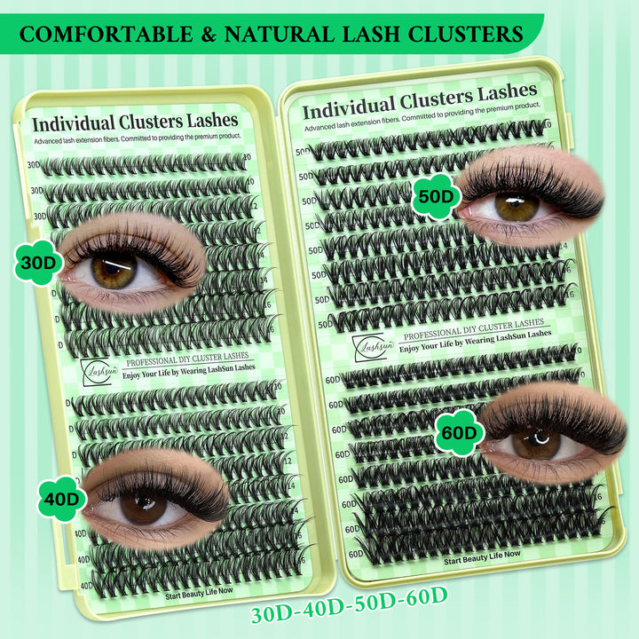 🎀LASHSUN Wispy Lash Clusters Kit 30D-40D-50D-60D with Bond & Seal