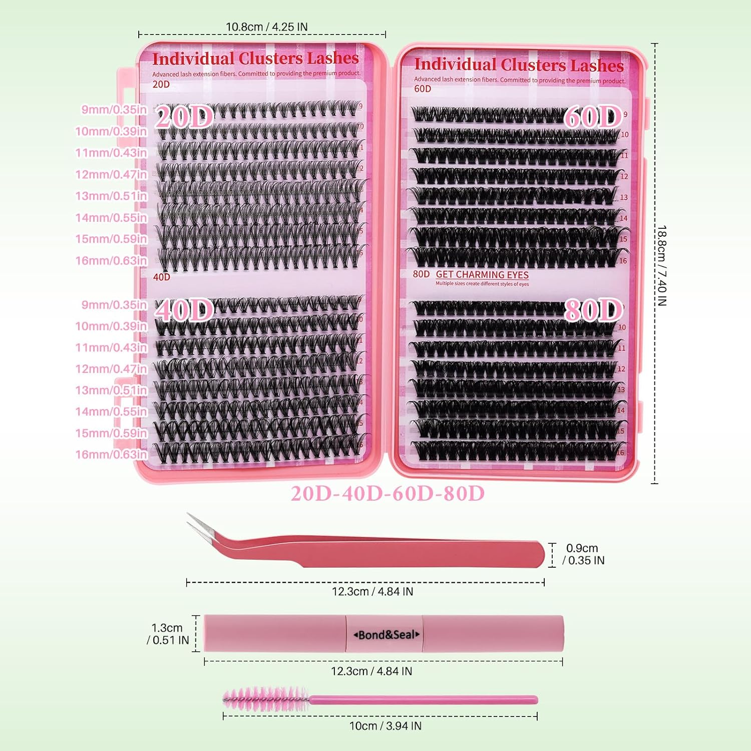 💖LASHSUN 640PCS DIY Lash Extension Kit – 20D + 40D + 60D + 80D Mixed Cluster Lashes